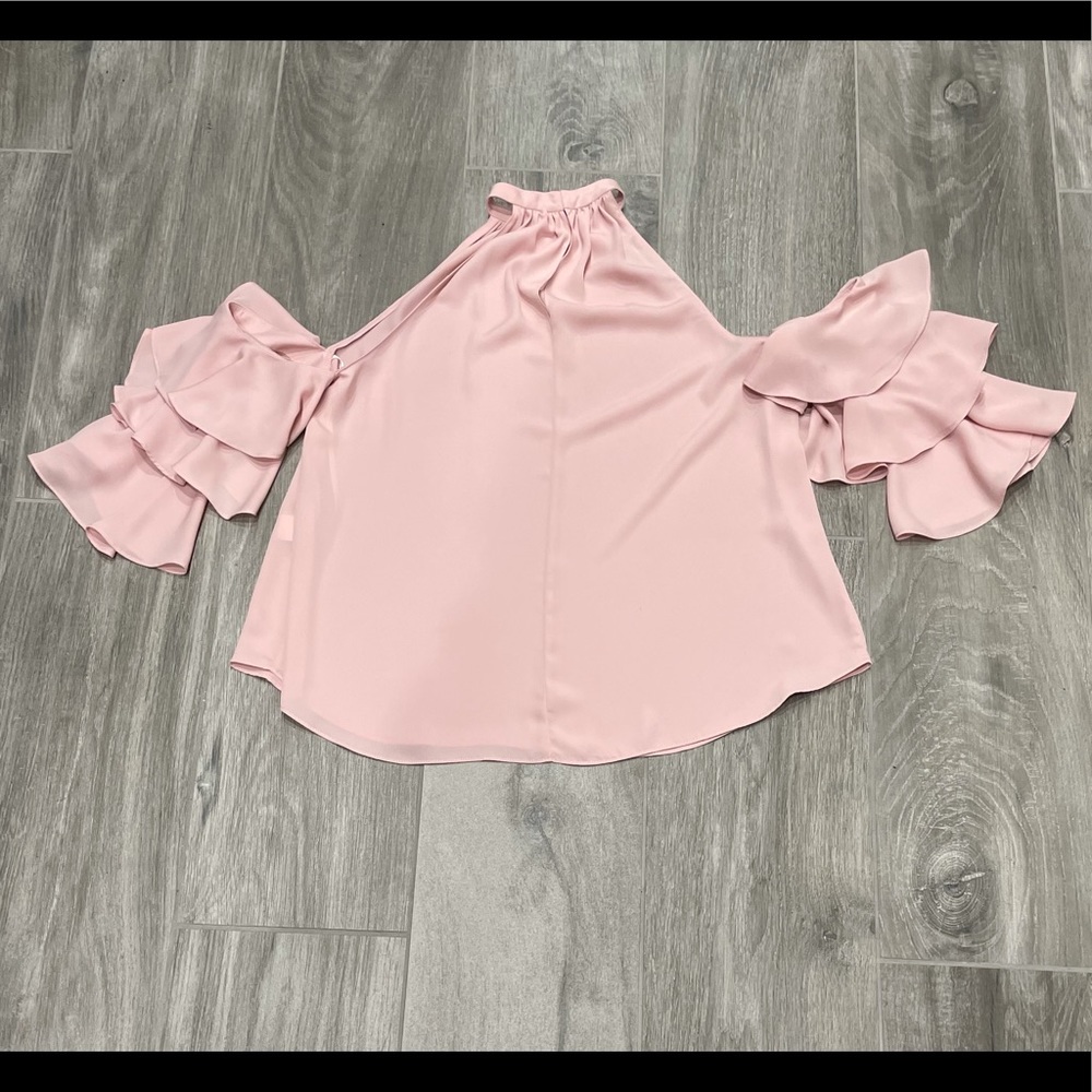 Amanda Uprichard x Scout and Molly blush cold shoulder ruffle sleeve top - P(XS)
